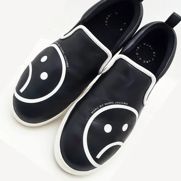90's Marc Jacobs🔥Sad Face☹ Broom Slio On Sneakers Shoes - Picture 3 of 7